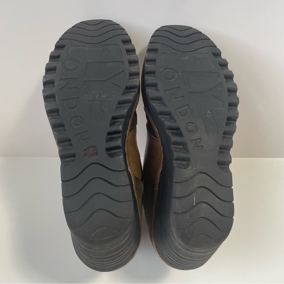 Fly London Yime Two-Tone Brown and Tan Patchwork Wedge Boots Size 39EU/8.5US - Picture 7 of 15